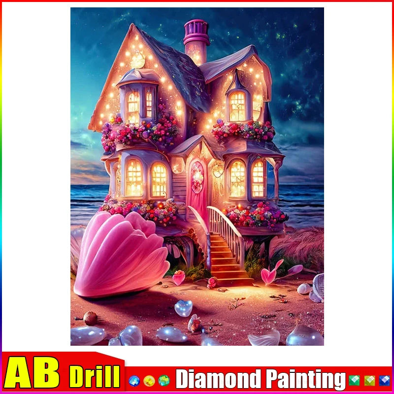 HOMFUN AB Diamond Painting Cross Stitch "Scenery House" 5D DIY Diamond Embroidery Full Square/round Rhinestone Of Picture