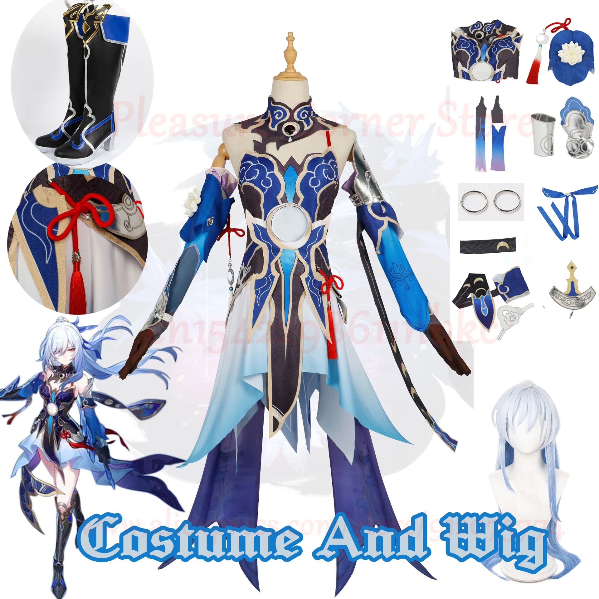 Honkai Star Rail Game Jingliu Cosplay Costume Full Set Dress Outfit Uniform With Accessories Jing Liu Cosplay Costume Wigs