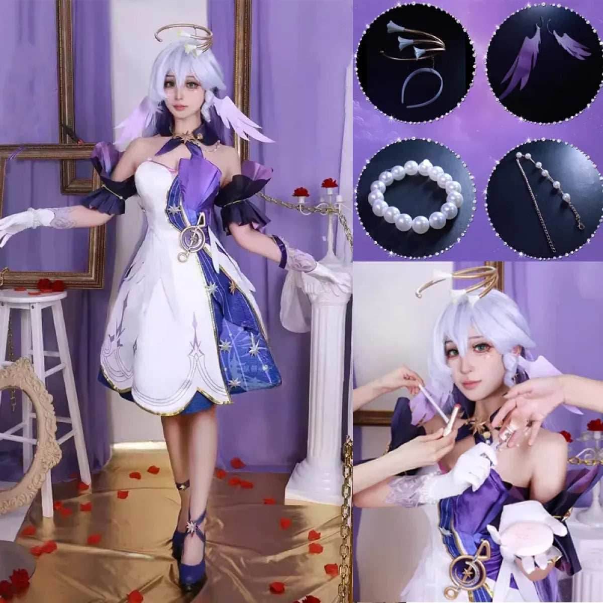 Honkai Star Rail Robin Cosplay Costume – Dress, Wig, Wings & Accessories - XS / Costume only
