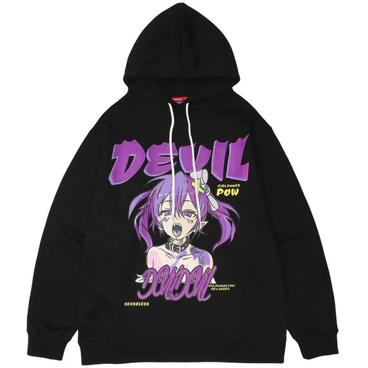 Hoodie Men Cartoon Gothic Girl Comics Anime Printed Sweatshirt Japanese High Street Harajuku Pullover Couple Streetwear