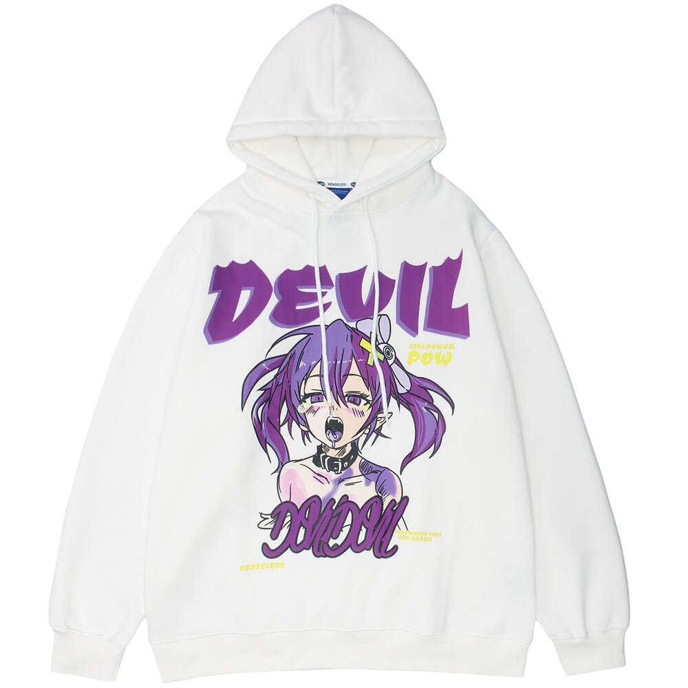 Hoodie Men Cartoon Gothic Girl Comics Anime Printed Sweatshirt Japanese High Street Harajuku Pullover Couple Streetwear