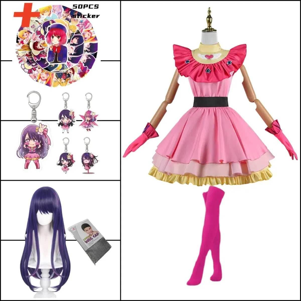 OSHI NO KO Ai Hoshino Cosplay Costume - Lolita Pink Uniform Dress - C1 / XS / CHINA | anime
