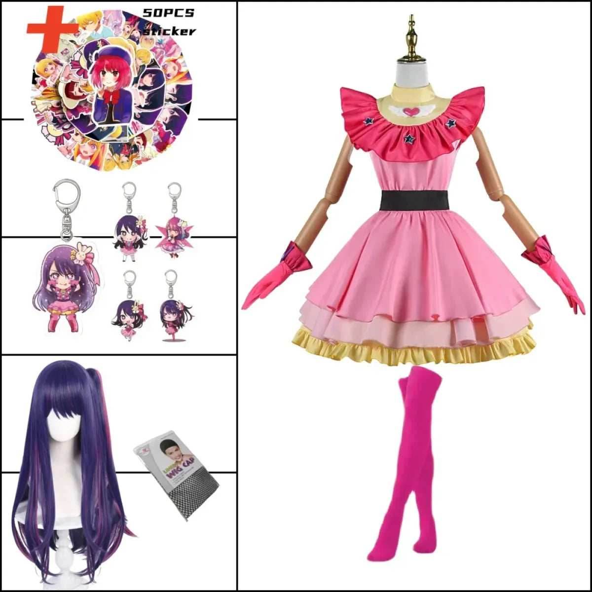 OSHI NO KO Ai Hoshino Cosplay Costume - Lolita Pink Uniform Dress - D1 / XS / CHINA | anime