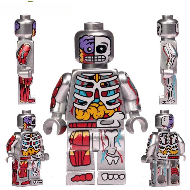 Human Body Guy Visible Anatomy Man Silver Color Lego Minifigures custom toys