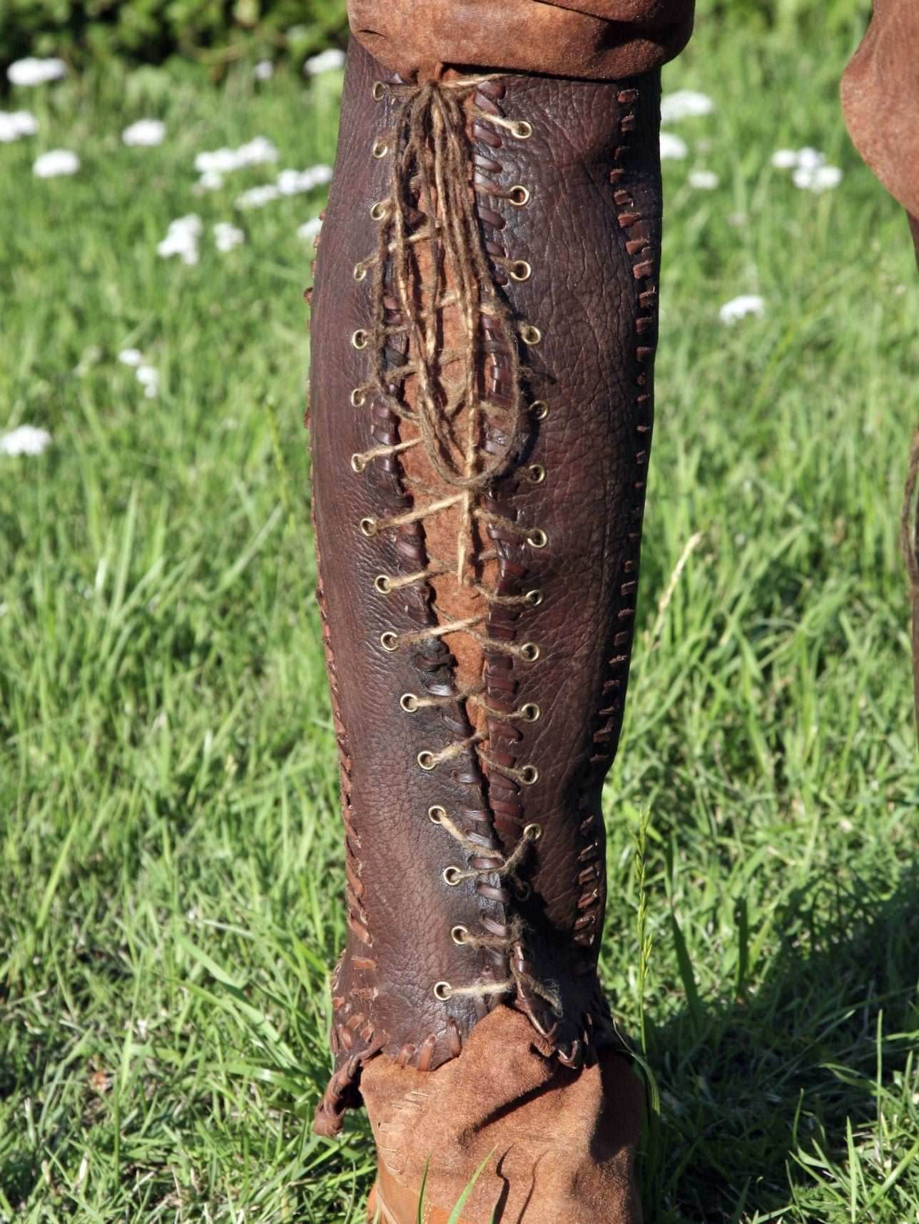 Floki leather shin guards (Vikings) - brown (lie photo) / S