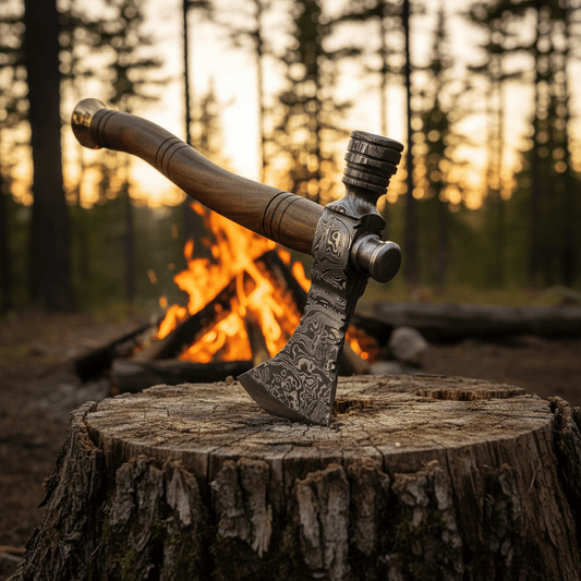 Damascus Smoking Axe Straight Handle 19 Inch