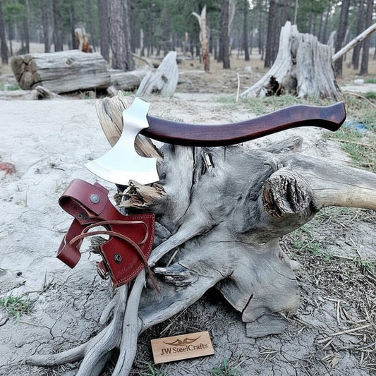 High Polish Bushcraft Axe Curved Hardwood Handle