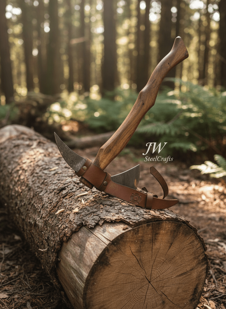 Camping Axe Damascus Steel 20 Inch Rosewood Handle with Leather Sheath