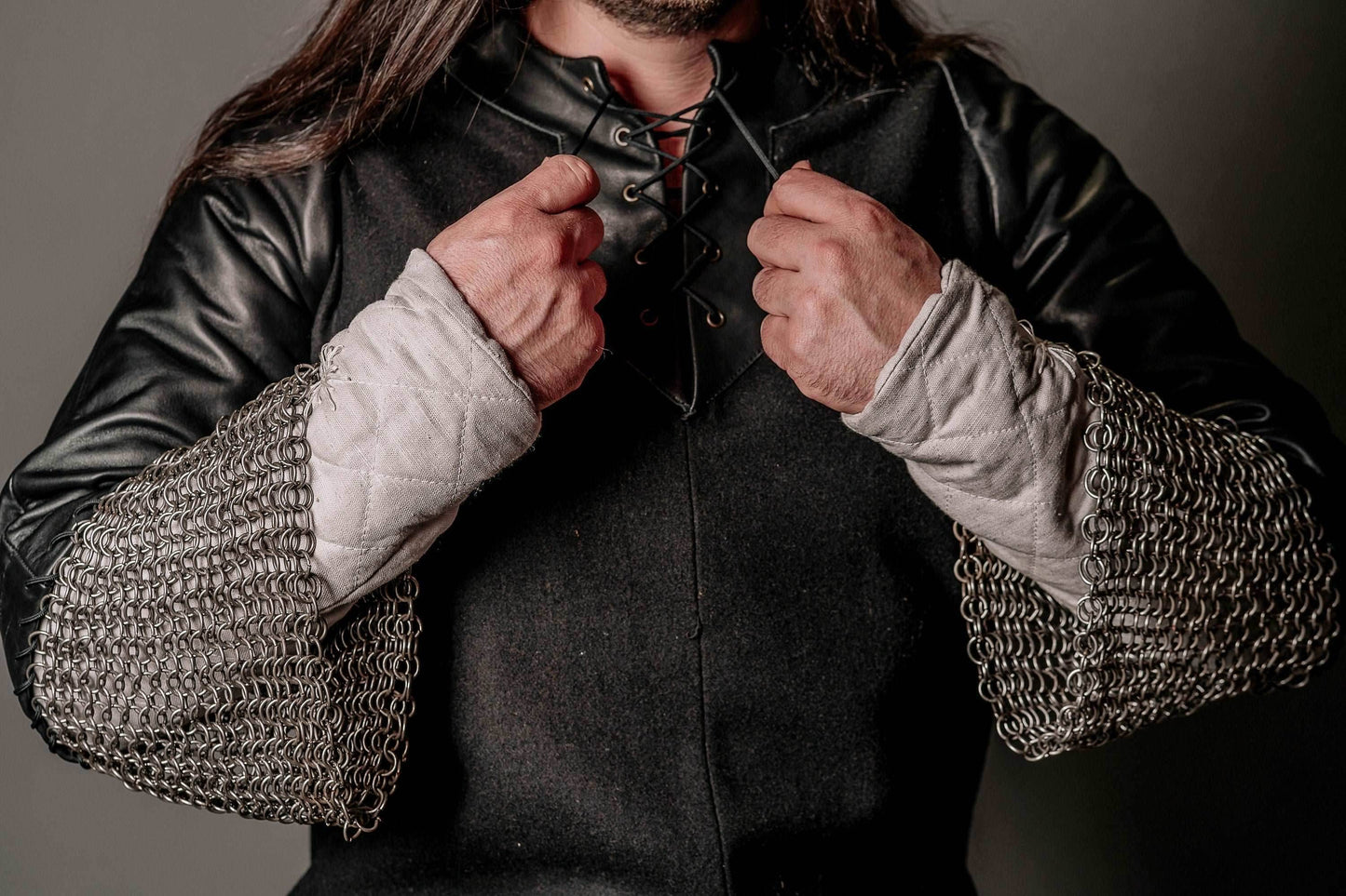Boromir's leather tunic with chainmail sleeves - XS