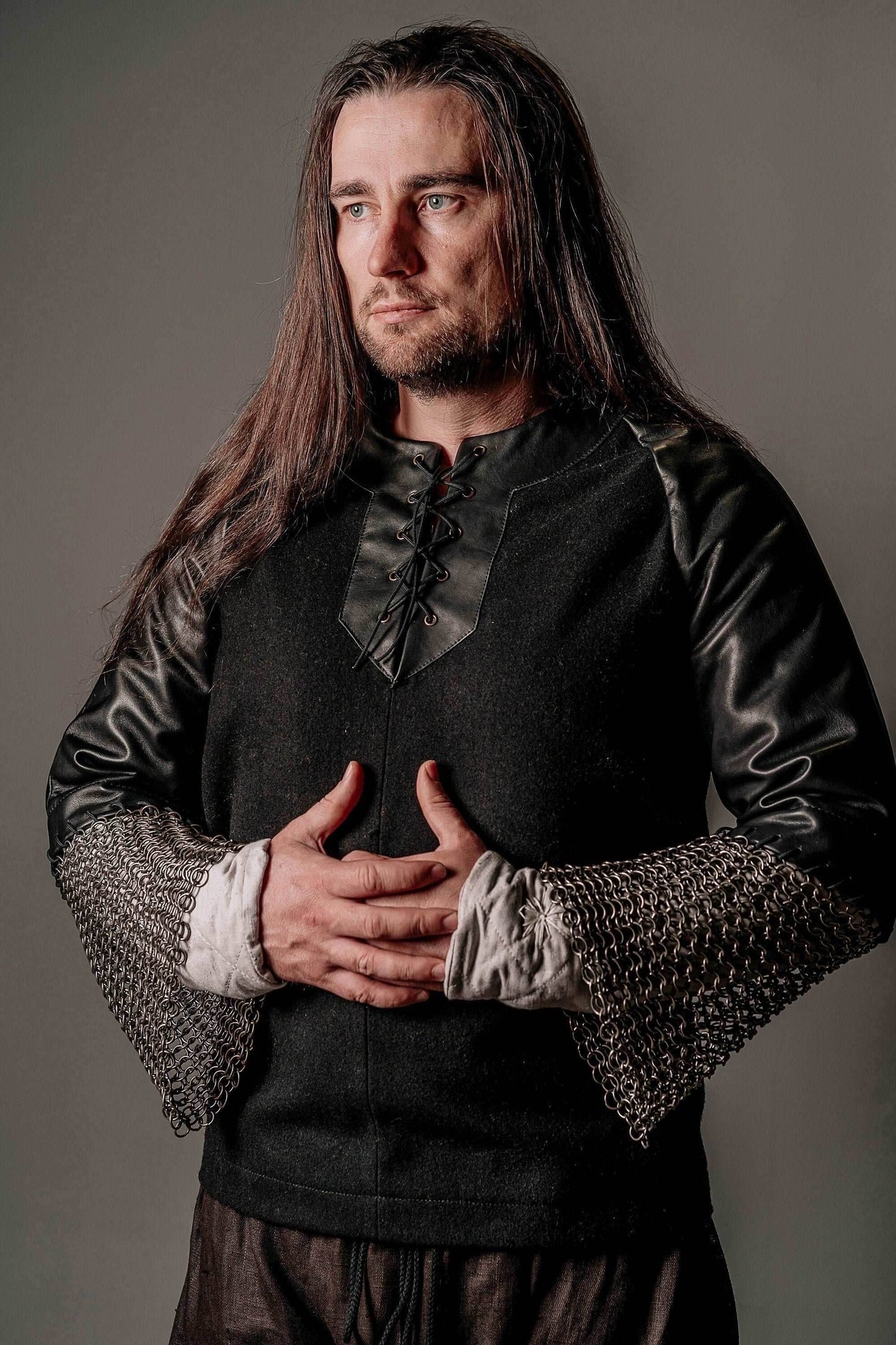 Boromir's leather tunic with chainmail sleeves - XS