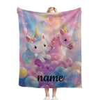 Personalized Kitty& Unicorn Fleece Blanket: Custom Name Throw, Soft Flannel