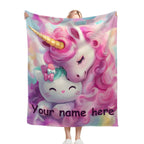 Personalized Unicorn Hello Kitty Fleece Blanket: Custom Name Throw