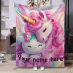 Personalized Unicorn Hello Kitty Fleece Blanket: Custom Name Throw