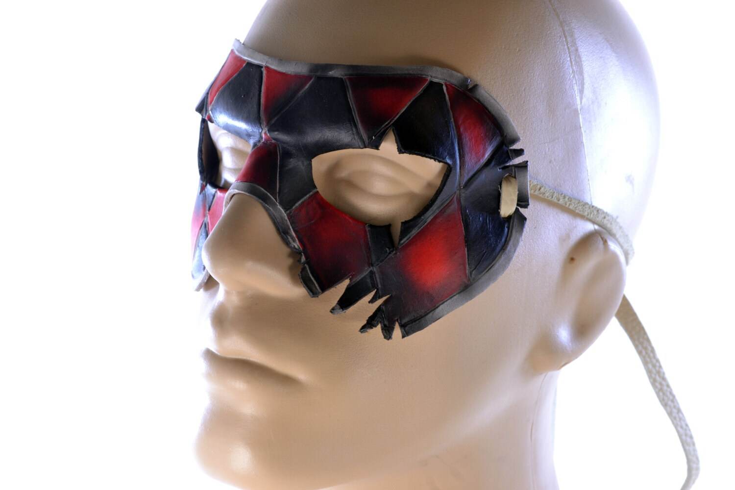 Two Face Harlequin Handmade Genuine Leather Mask in Red - 