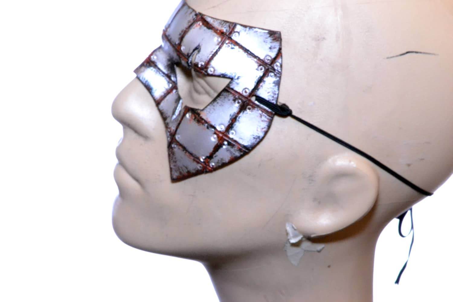 Handmade Genuine Leather Mask in Rusted Steel Pattern - 