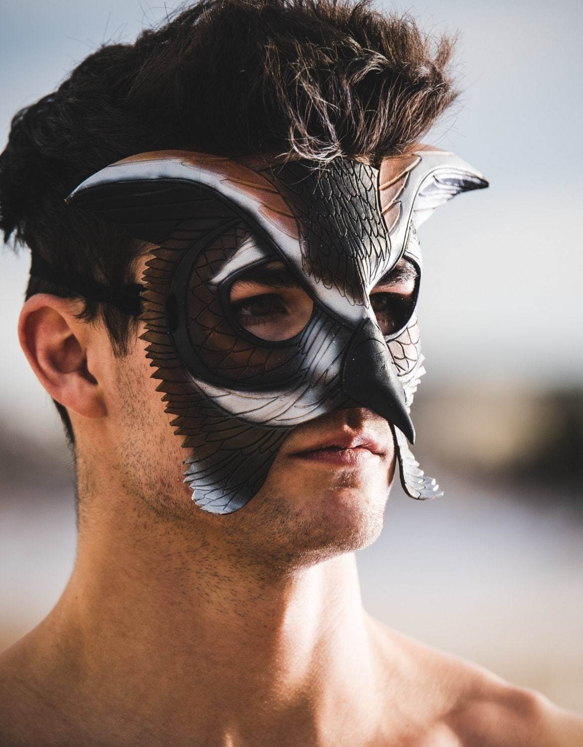 In Stock - Horned Owl Handmade Genuine Leather Mask - 