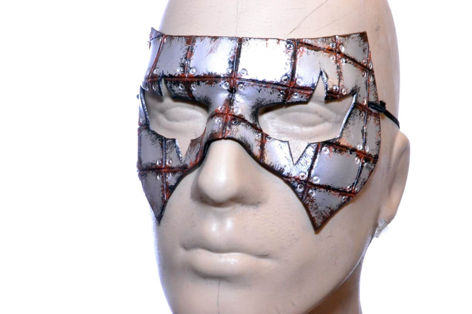 Handmade Genuine Leather Mask in Rusted Steel Pattern - 