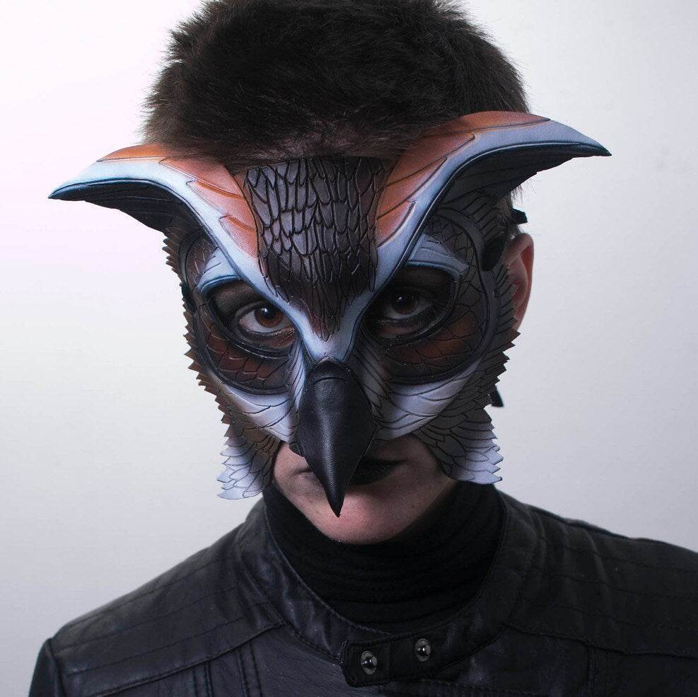 In Stock - Horned Owl Handmade Genuine Leather Mask - 