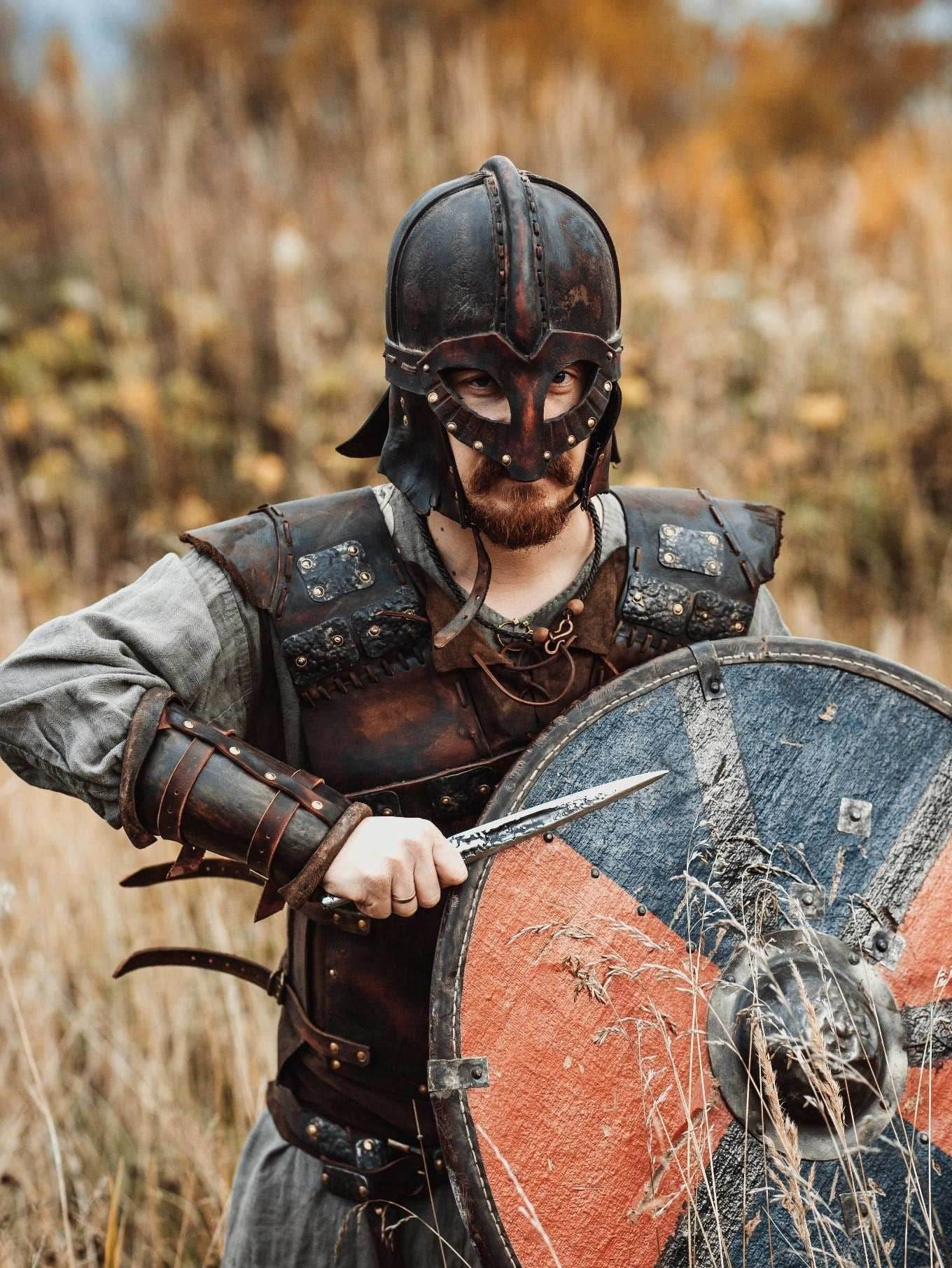 Viking vendel leather helmet - S / Brown (as on foto)