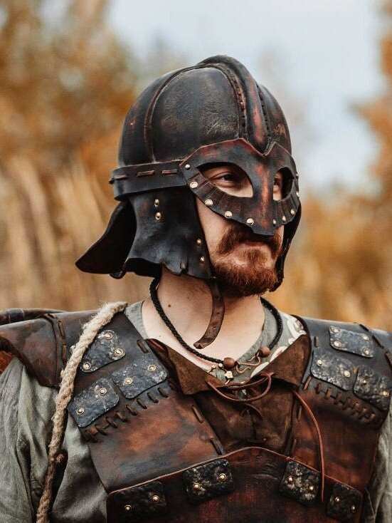 Viking vendel leather helmet - S / Brown (as on foto)