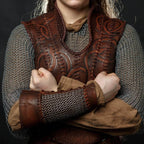 Viking leather bracers with сhainmai - brown (as pictured)