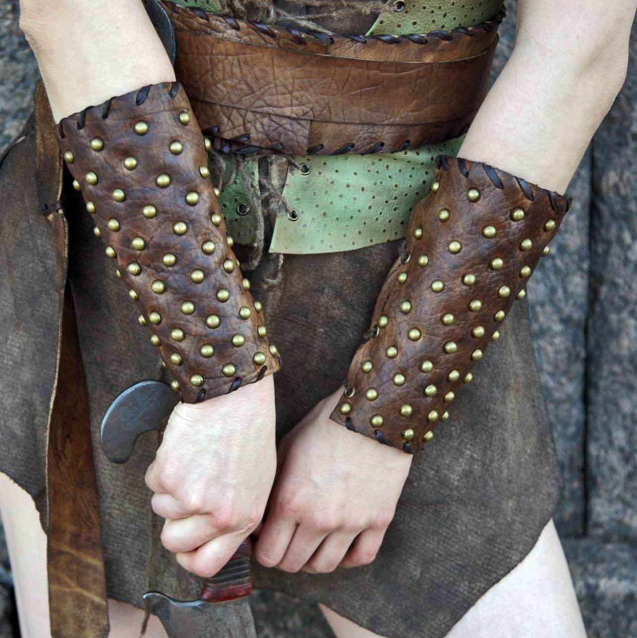 Medieval leather bracers for Larp - brown (as pictured)