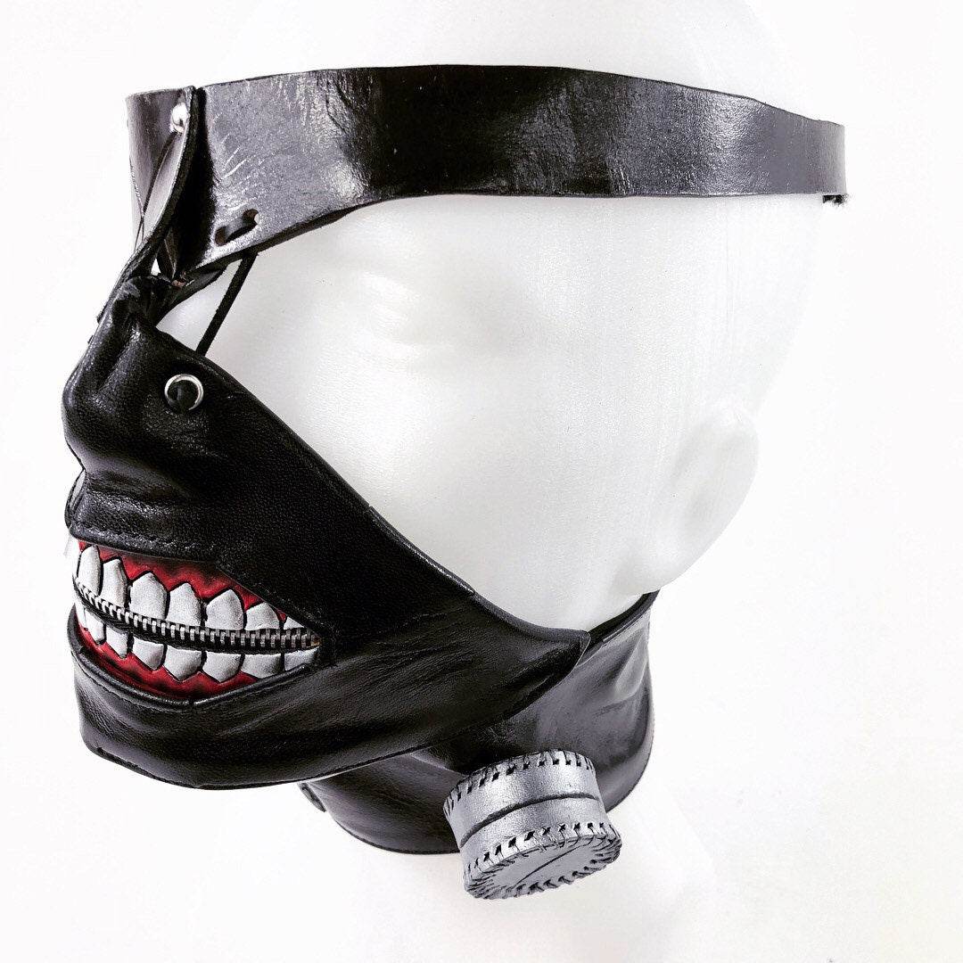 Handcrafted Genuine Leather Zipper Mouth Mask with Elastic Zipper Enclosure - 