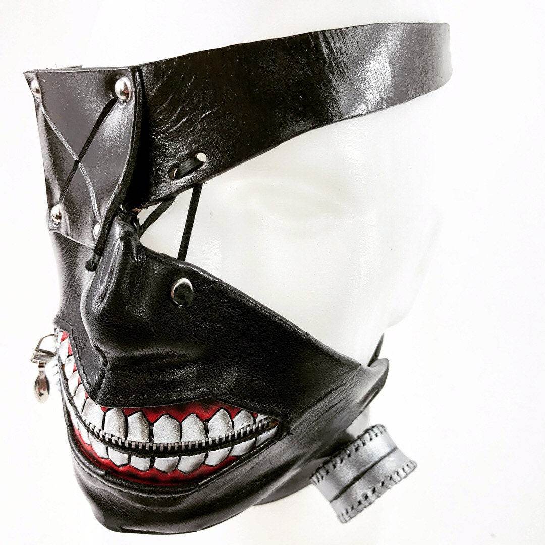 Handcrafted Genuine Leather Zipper Mouth Mask with Elastic Zipper Enclosure - 