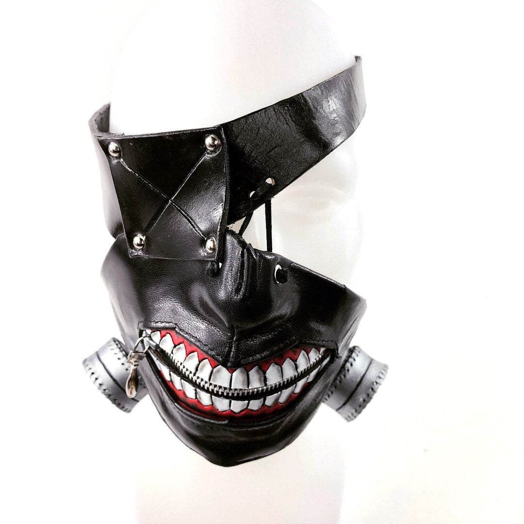 Handcrafted Genuine Leather Zipper Mouth Mask with Elastic Zipper Enclosure - 
