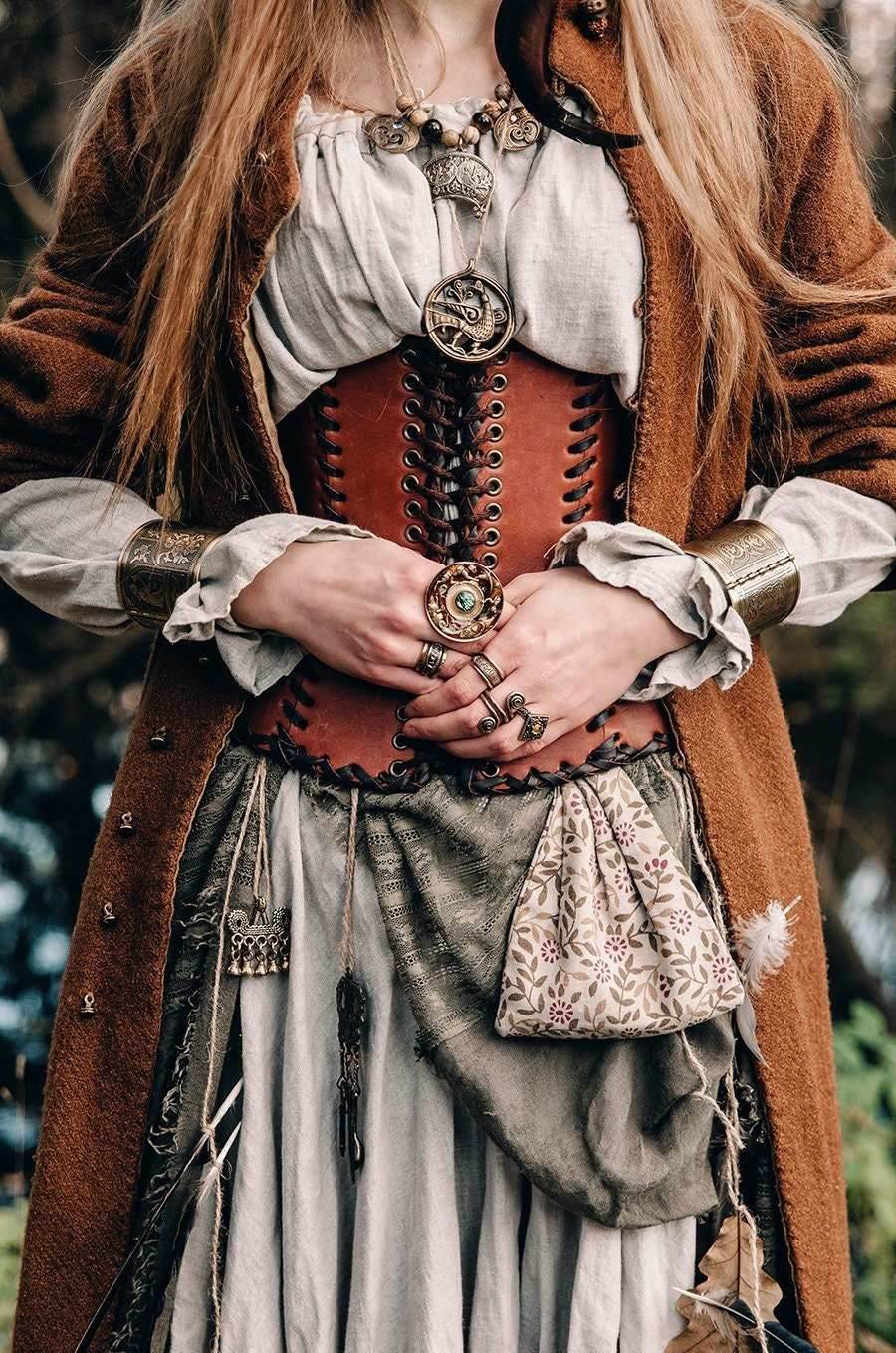 Leather brown corset belt “Forest witch” - XS / Brown (as on foto)