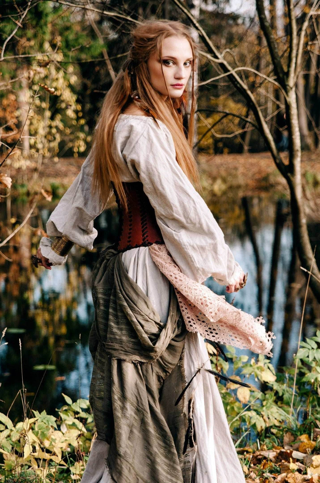 Leather brown corset belt “Forest witch” - XS / Brown (as on foto)