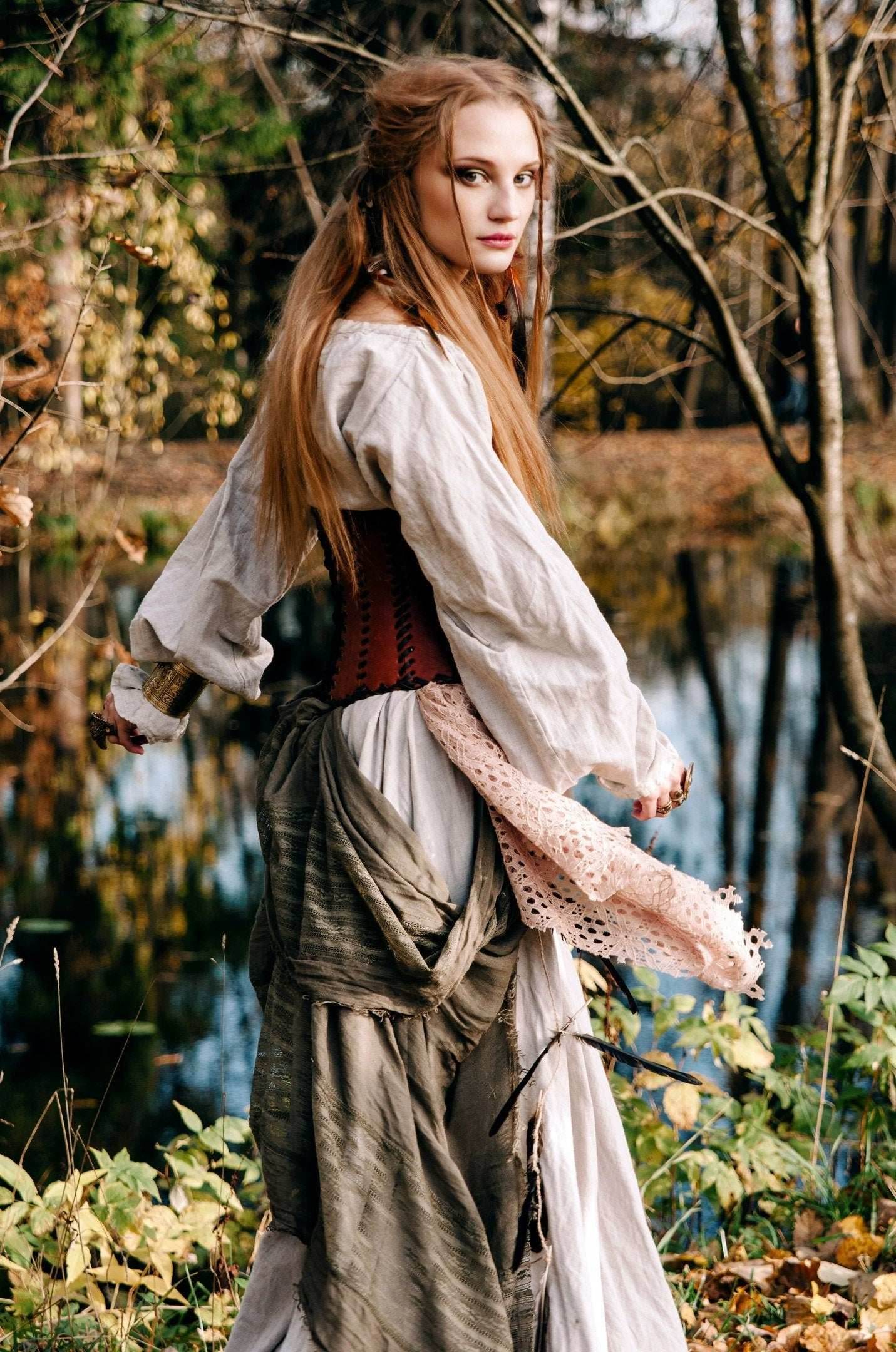 Leather brown corset belt “Forest witch” - XS / Brown (as on foto)
