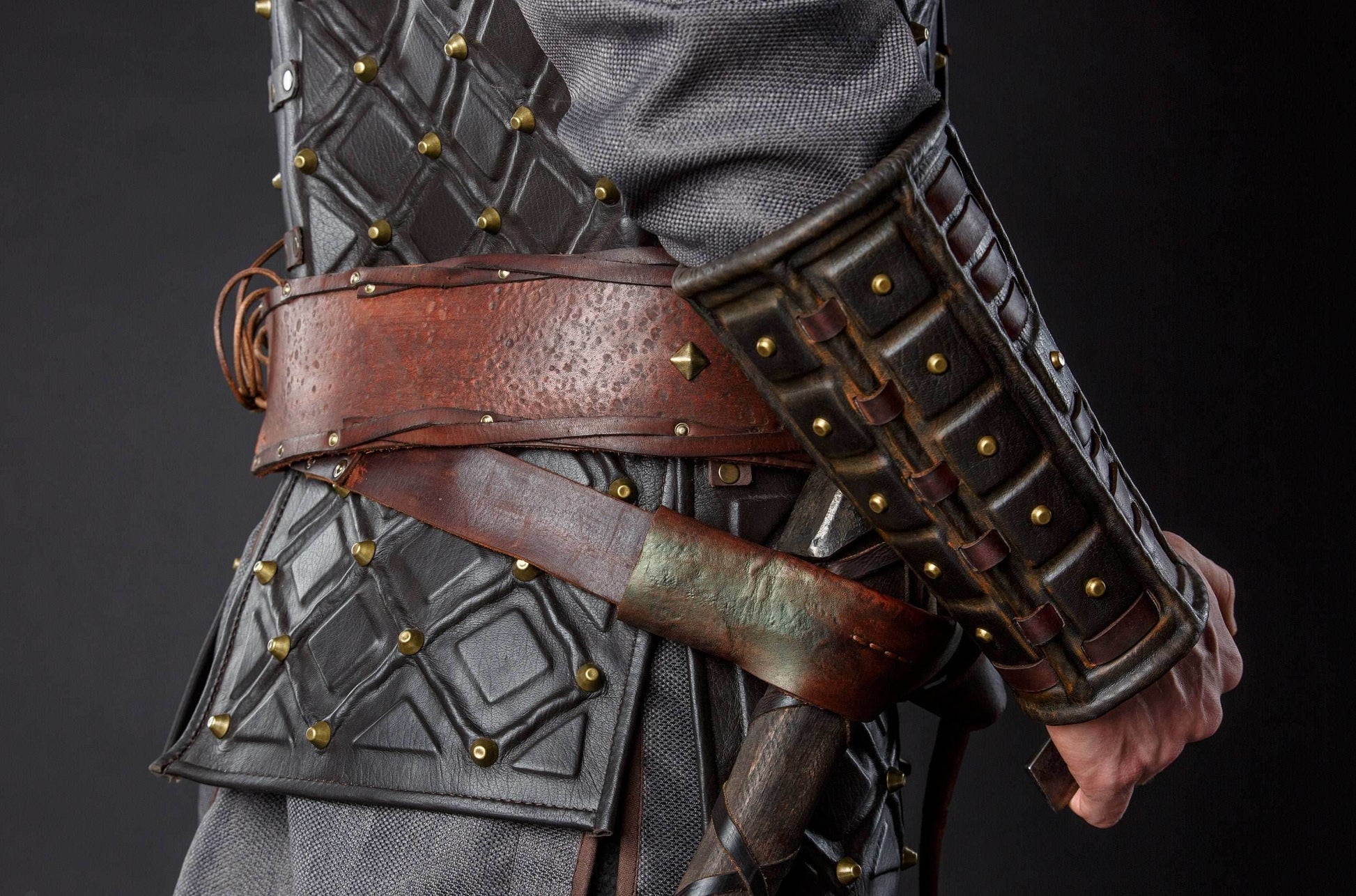 Medieval leather bracers for Larp - for one hand