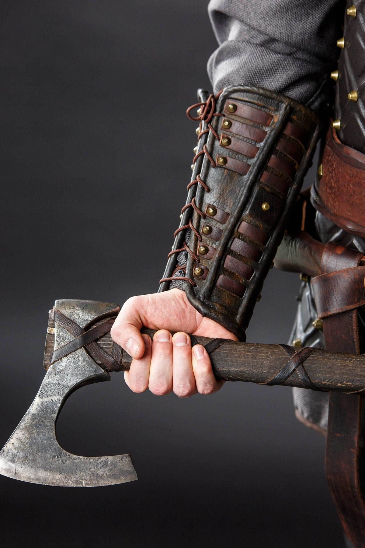 Medieval leather bracers for Larp - for one hand