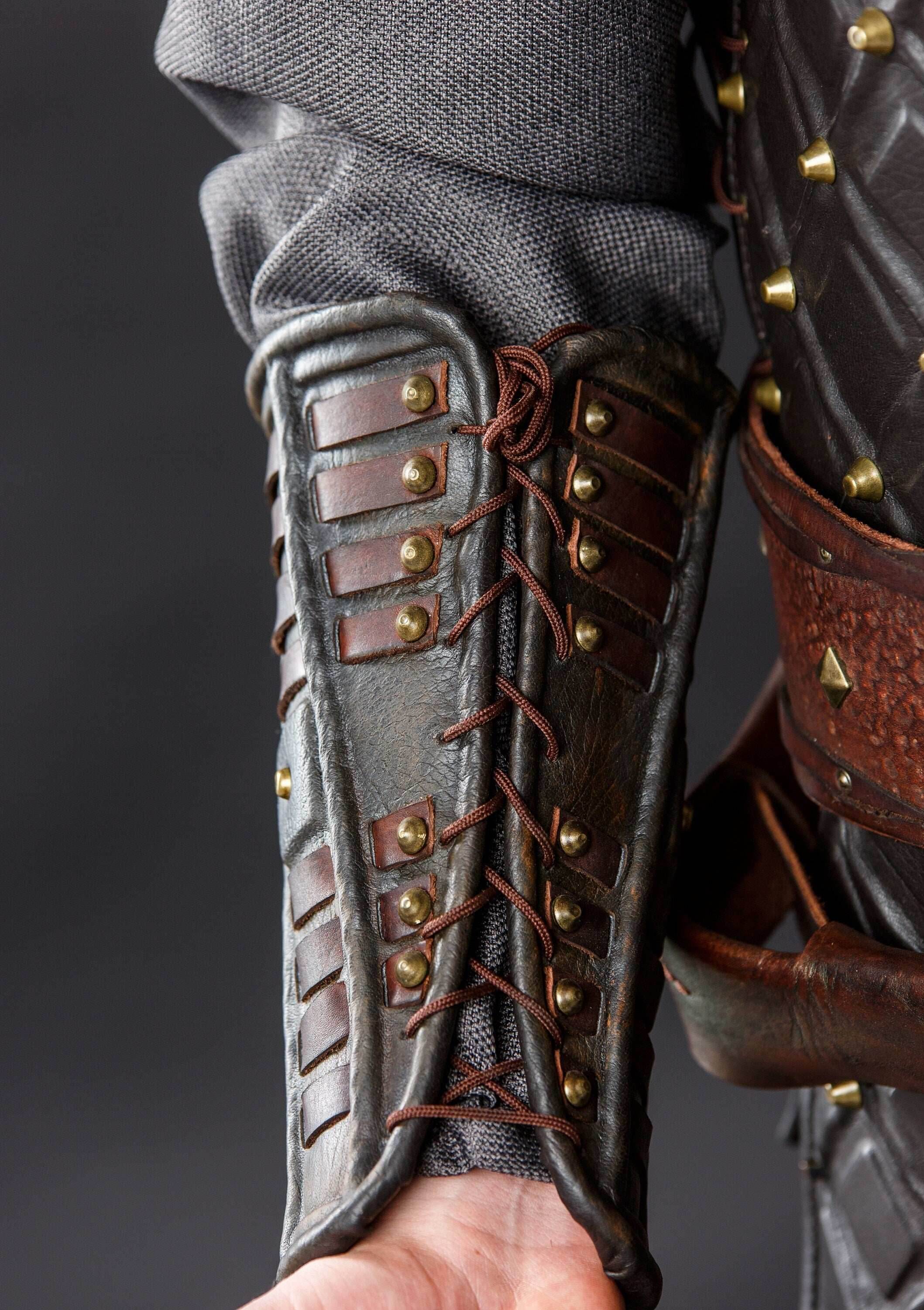 Medieval leather bracers for Larp - for one hand