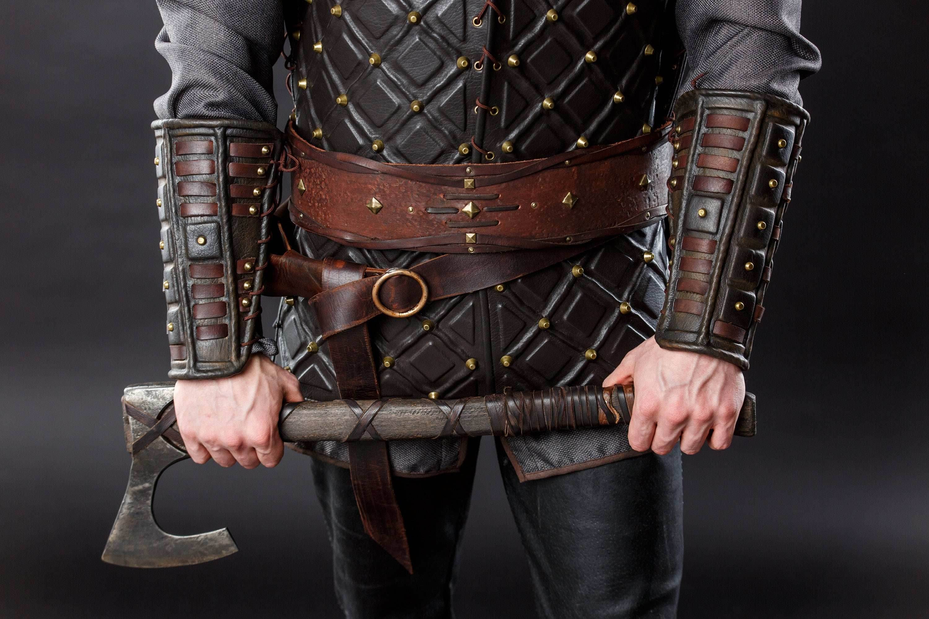 Medieval leather bracers for Larp - for one hand