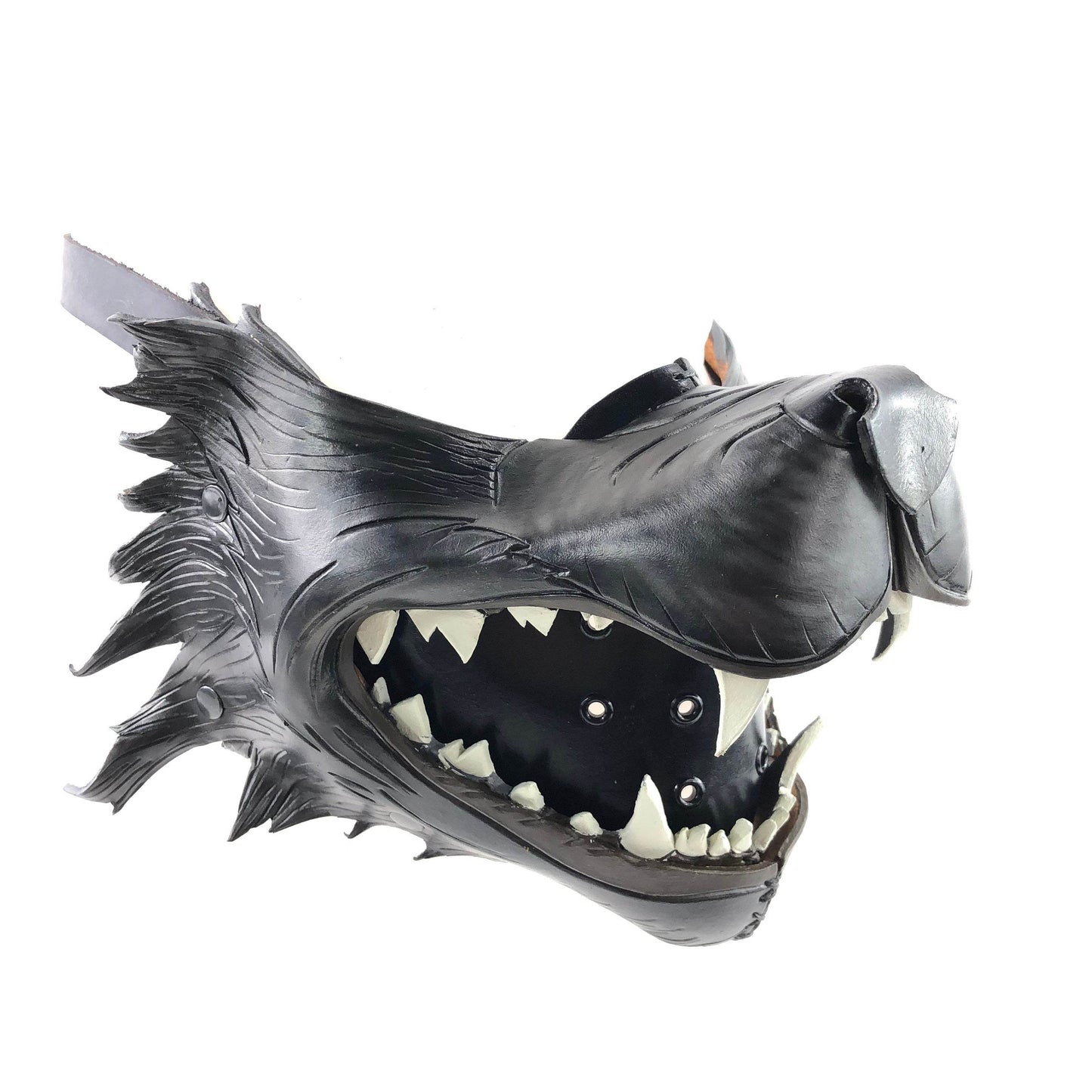Black Wolf Handmade Genuine Leather Riding Mouth Mask - 