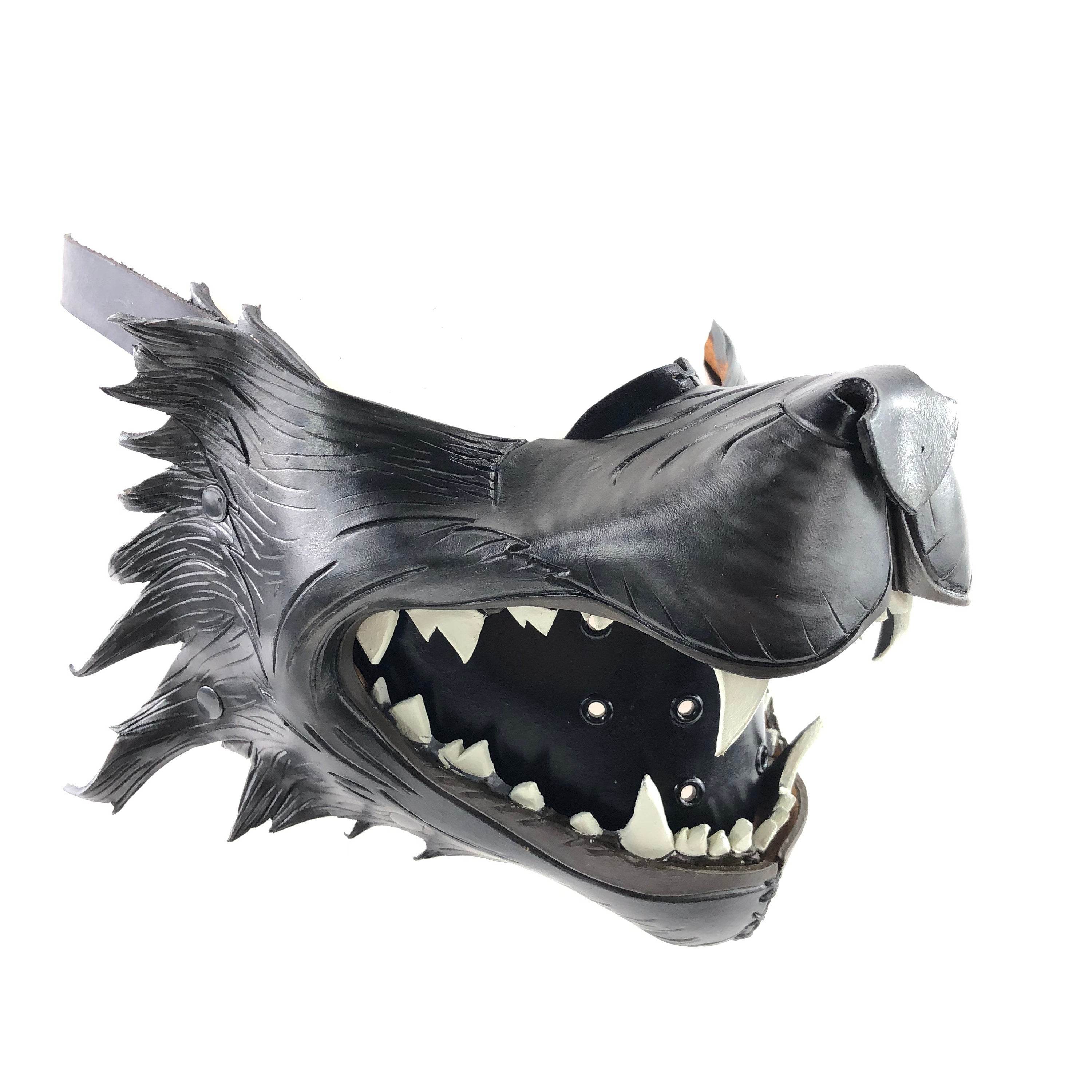Black Wolf Handmade Genuine Leather Riding Mouth Mask - 