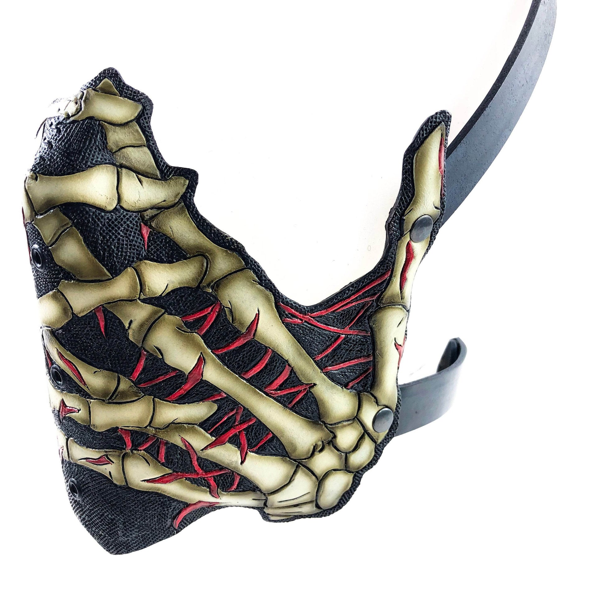 Handcrafted Genuine Leather Skeleton Hand Mask - 