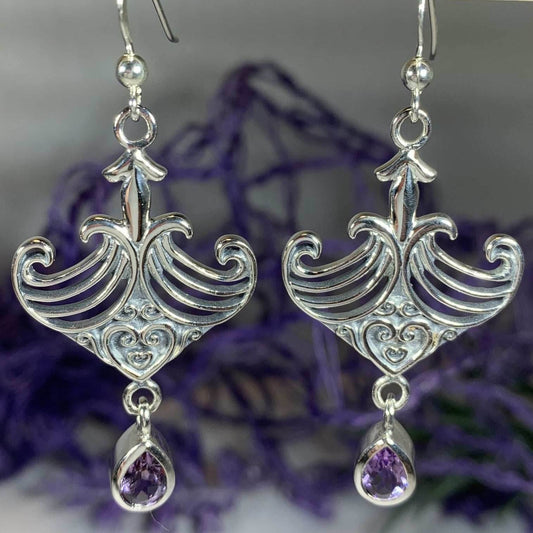 Elegant Celtic Viking Earrings - Garnet