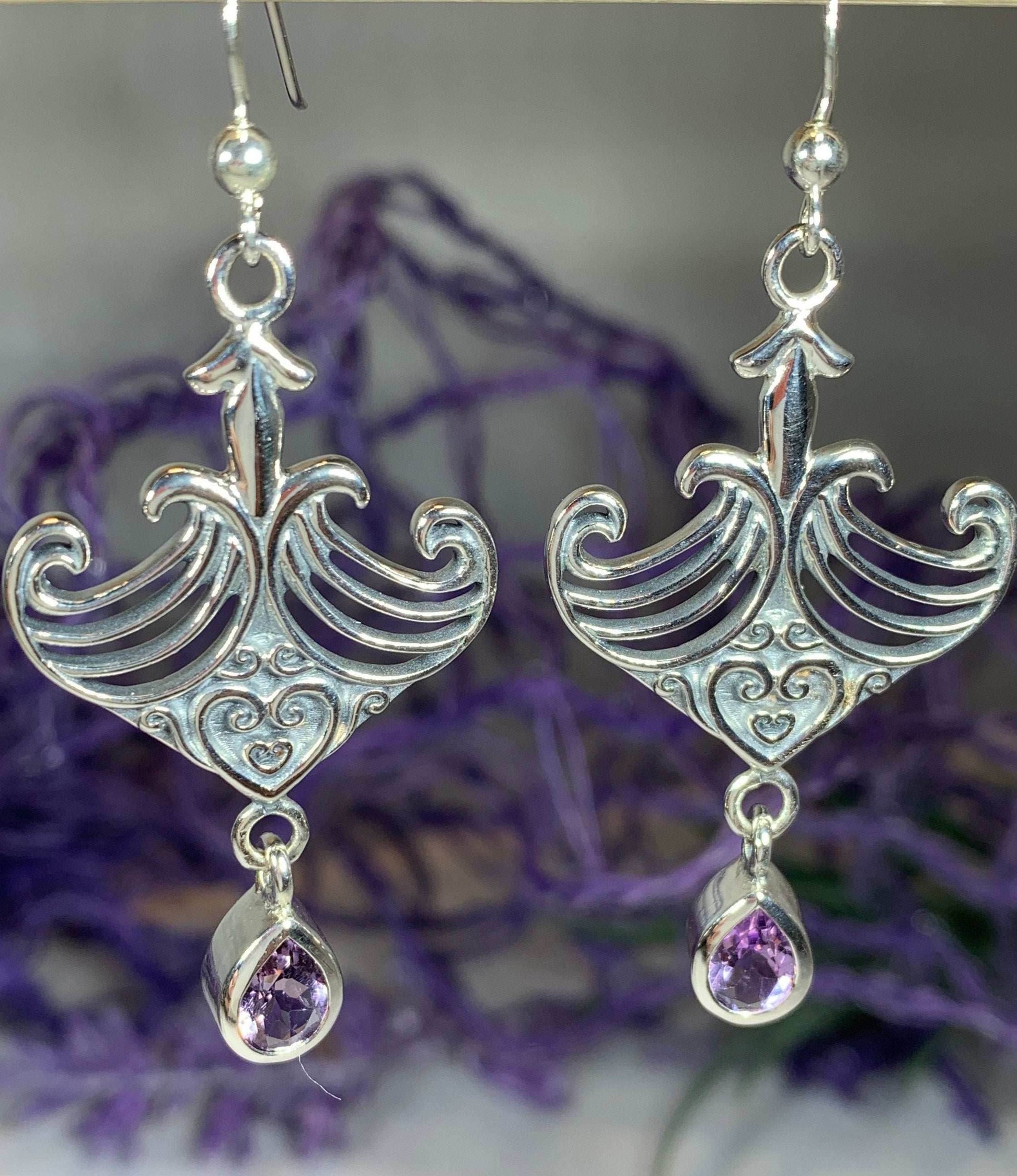 Elegant Celtic Viking Earrings - Garnet