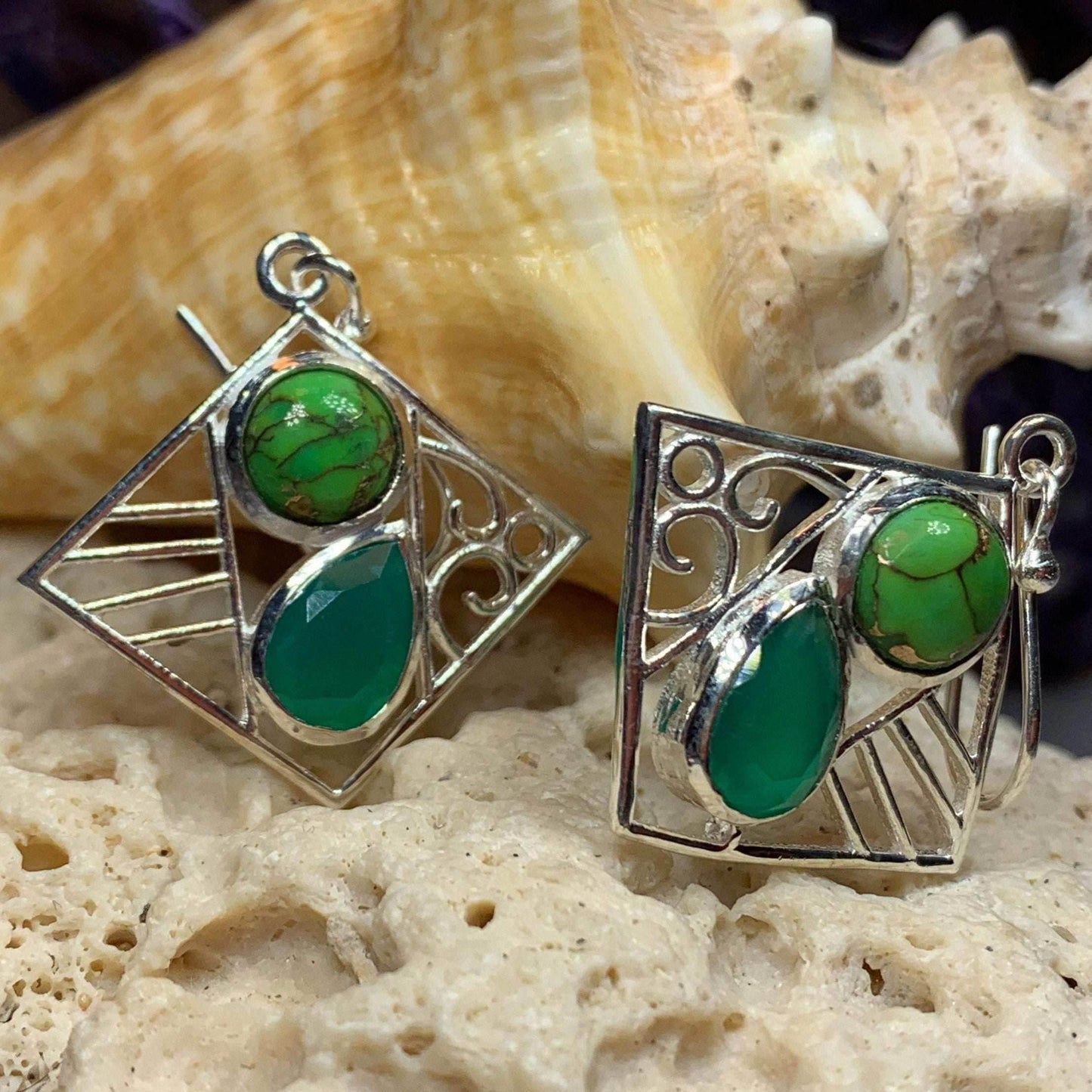 Mavis Celtic Earrings - Chalcedony/Turquoise
