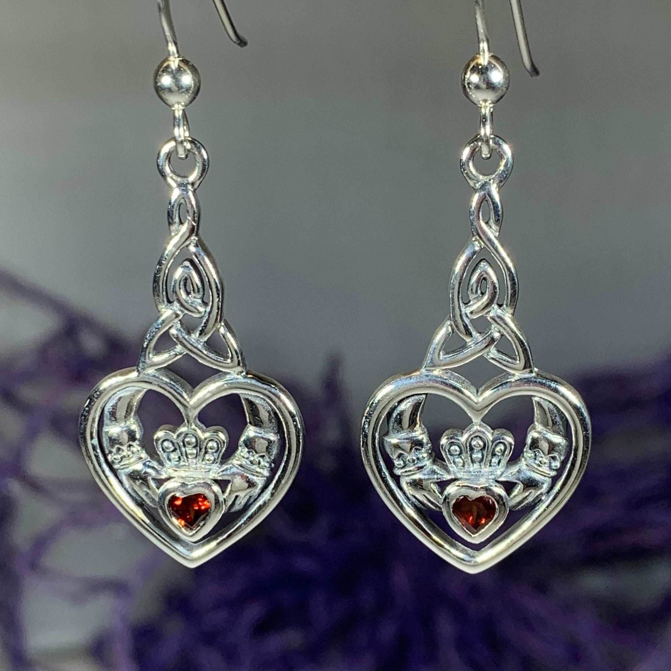 Careena Claddagh Earrings - Garnet