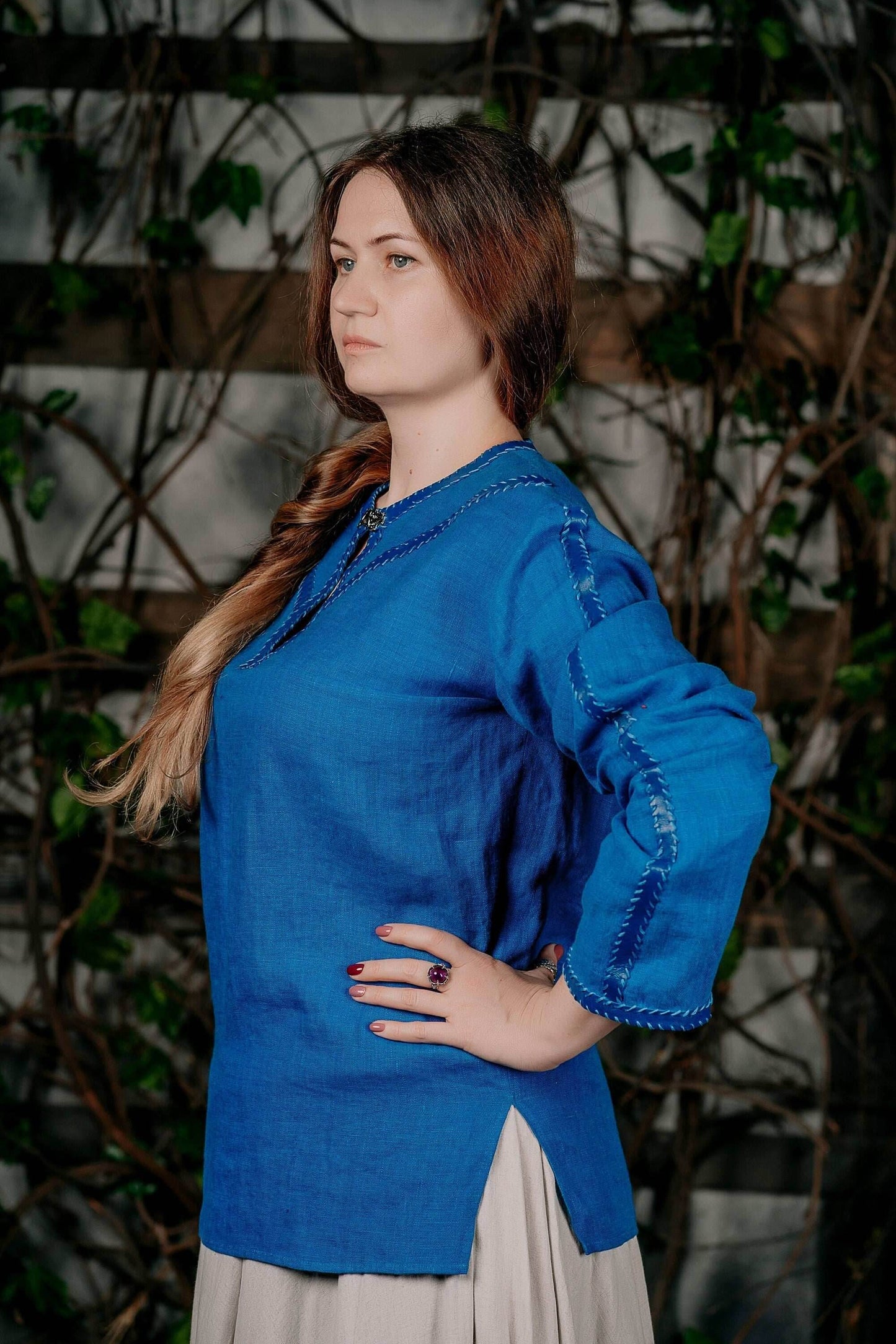 Viking medieval blue tunic - S