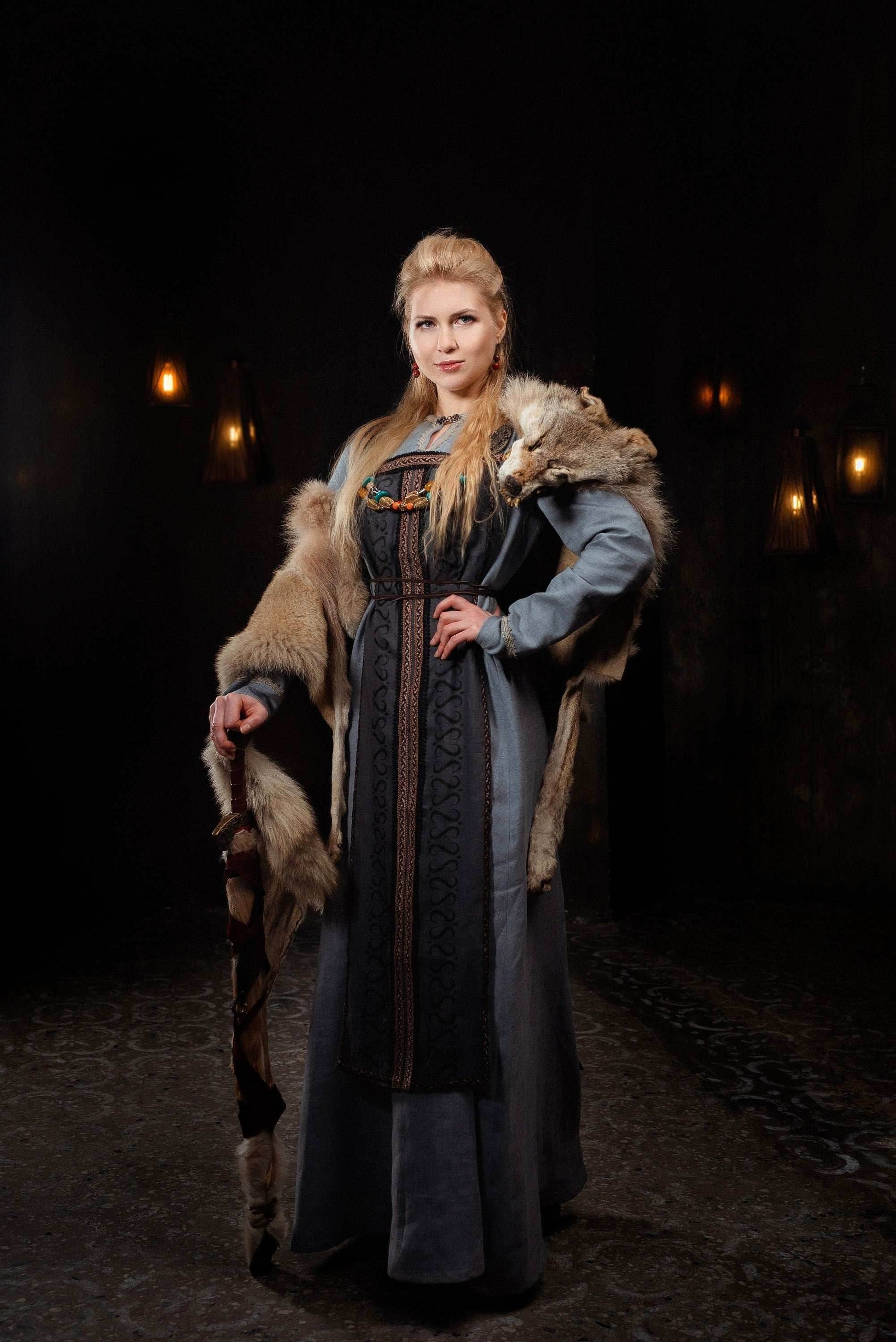 Viking dress with overdress - S / Only linen dress