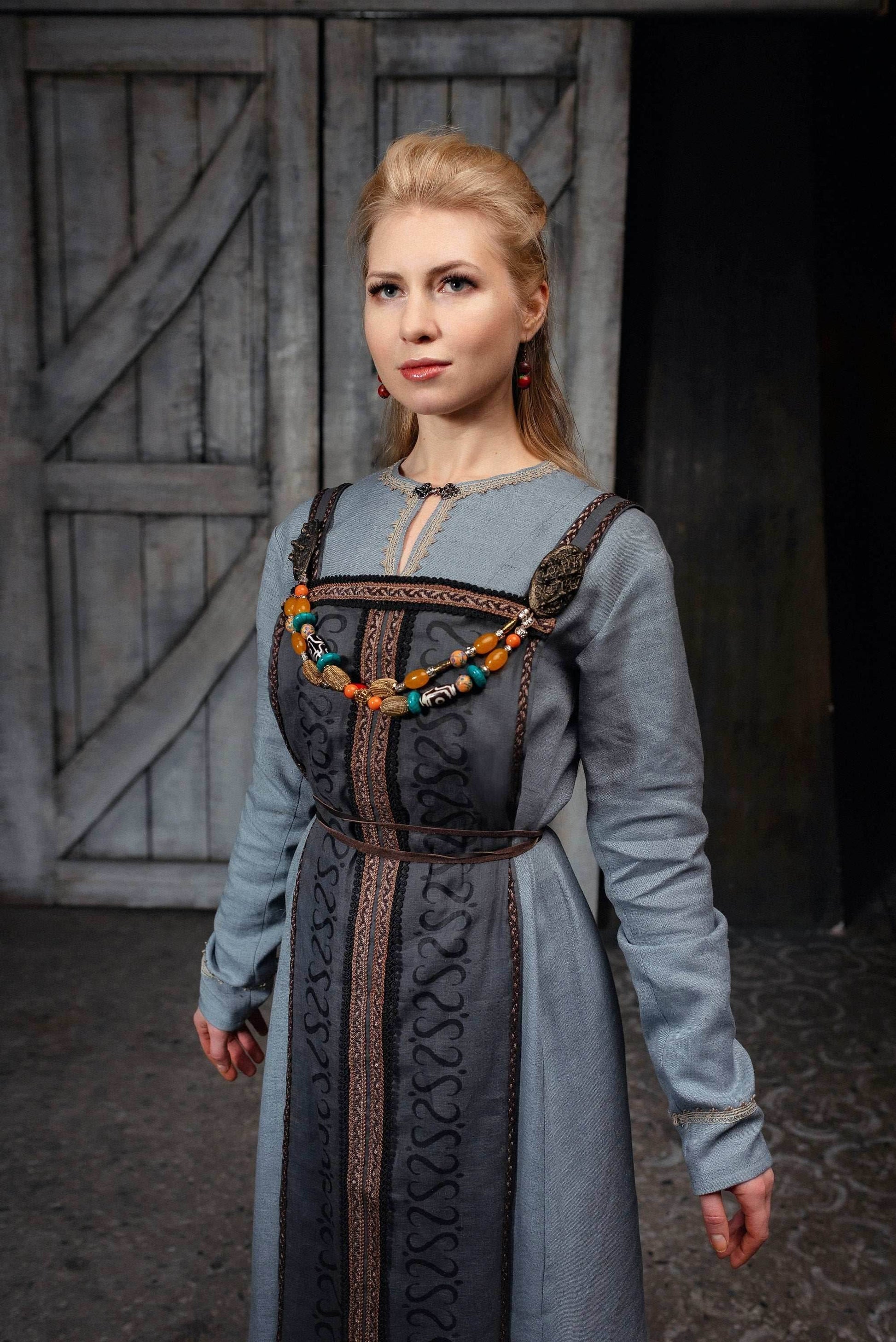 Viking dress with overdress - S / Only linen dress