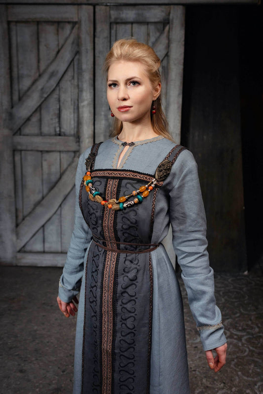 Viking dress with overdress - S / Only linen dress
