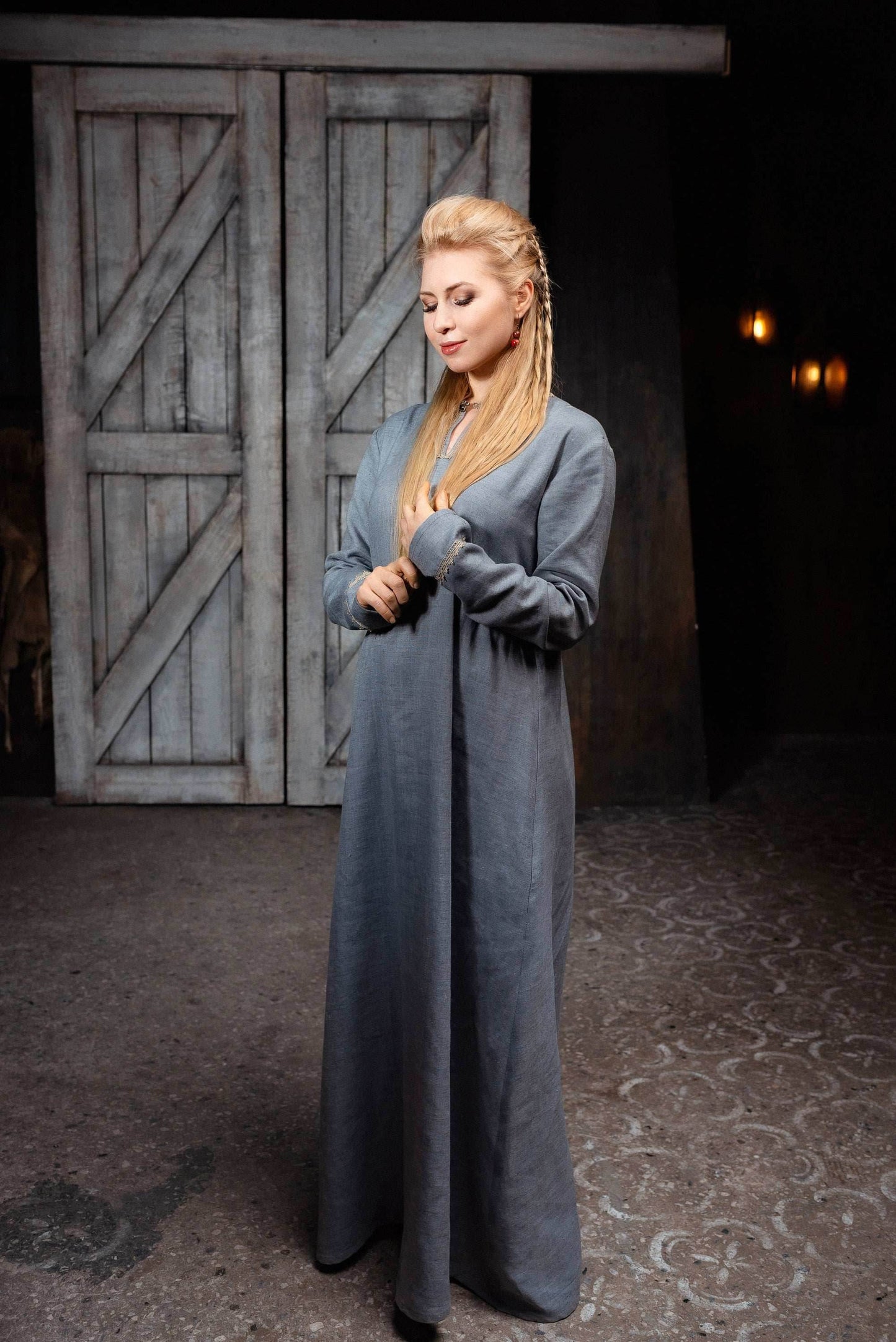 Viking dress with overdress - S / Only linen dress