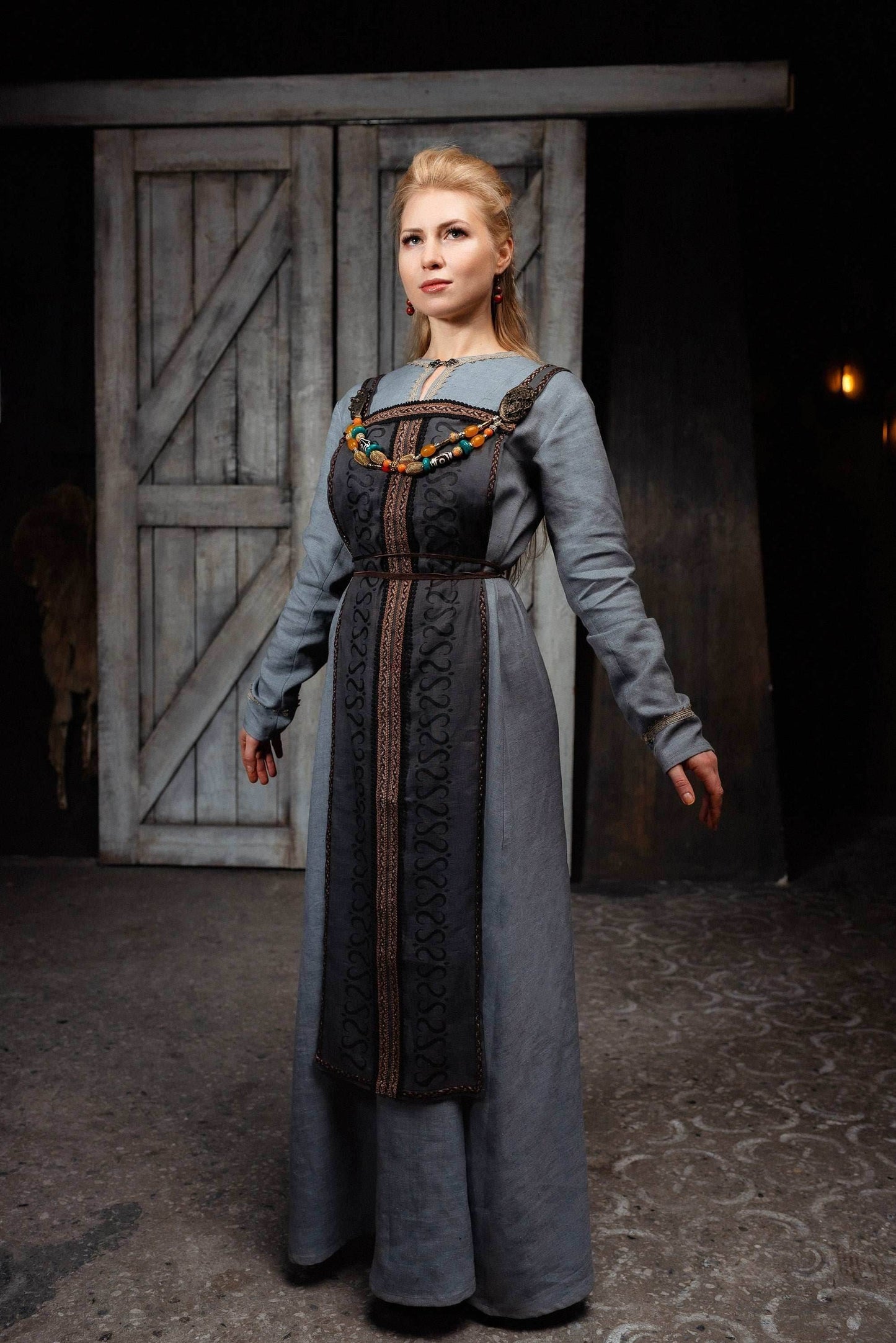 Viking dress with overdress - S / Only linen dress