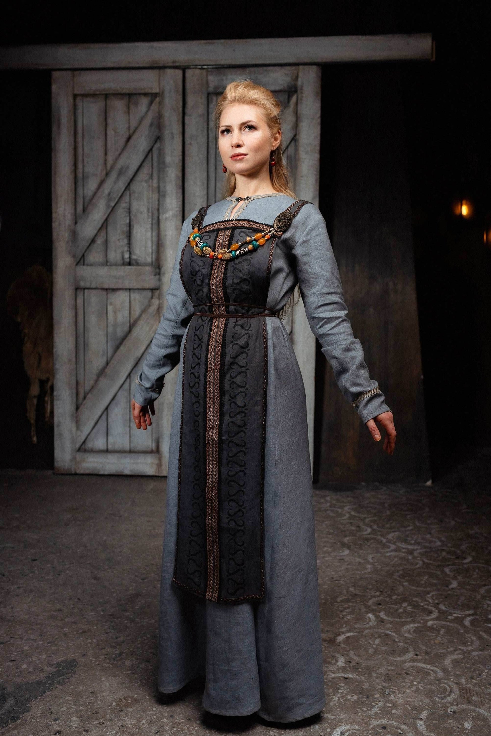 Viking dress with overdress - S / Only linen dress